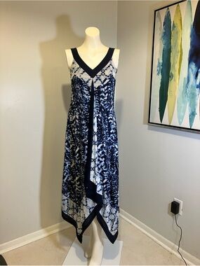 Style & Co. Blue/White Handherchief Hem Navy BlueTie-Dye Sundresse